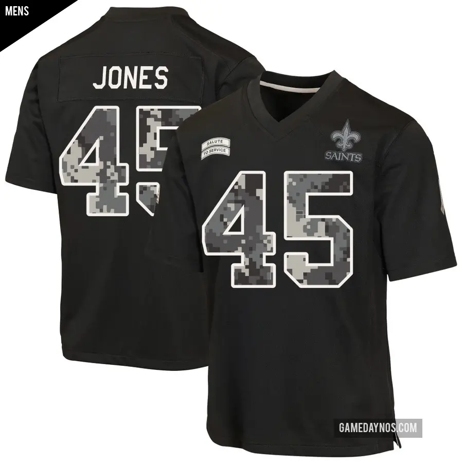 Men's New Orleans Saints ＃45 Deion Jones Black Game 2026 Salute to Service Jersey