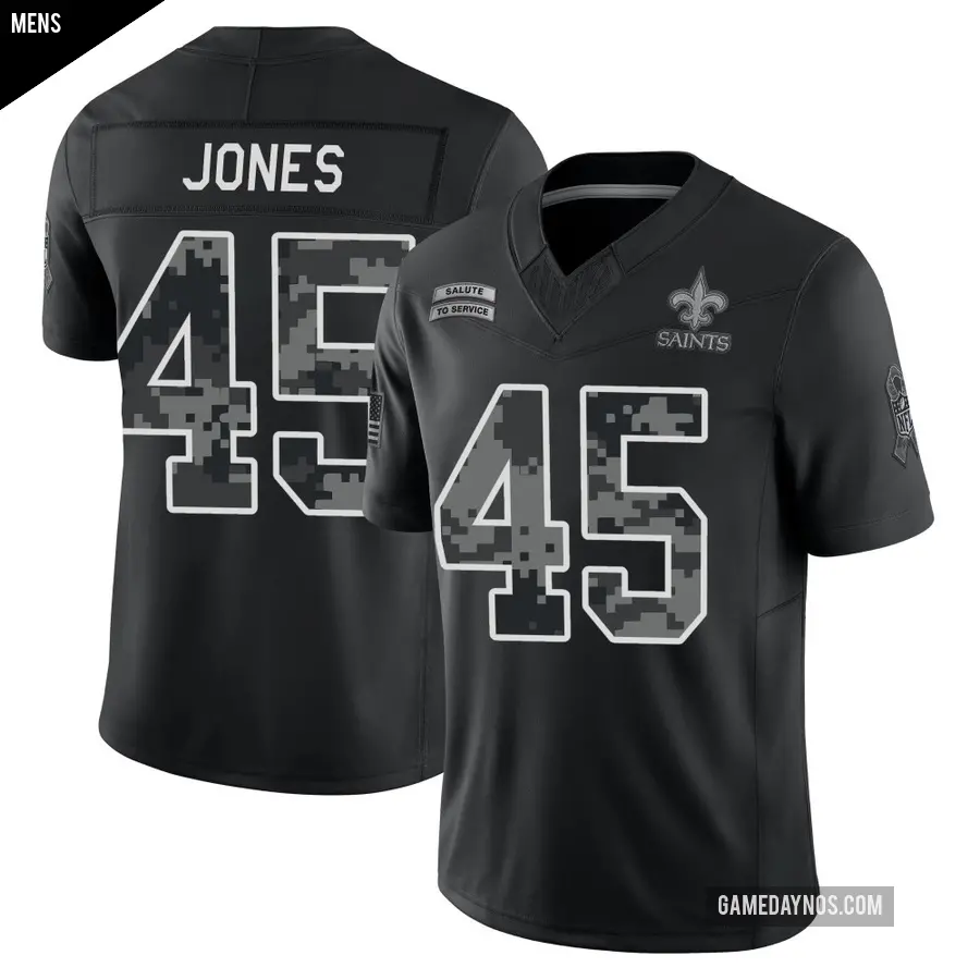 Men's New Orleans Saints ＃45 Deion Jones Black Limited 2026 Salute to Service Stitched Jersey
