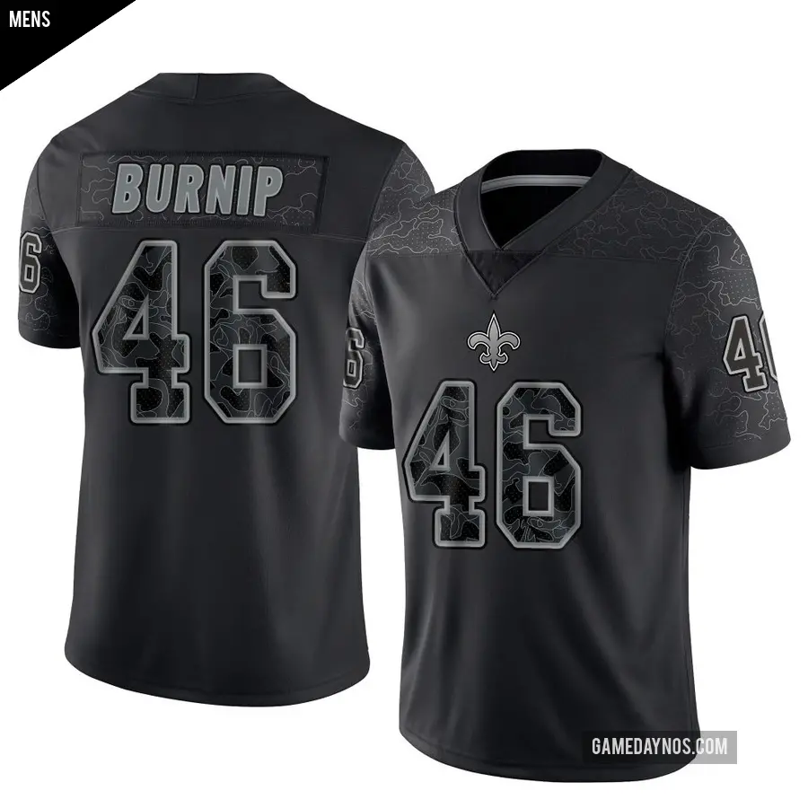 Men's New Orleans Saints ＃46 James Burnip Black Limited Reflective Jersey