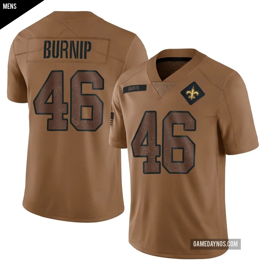 Men's New Orleans Saints ＃46 James Burnip Brown Limited 2023 Salute To Service Jersey