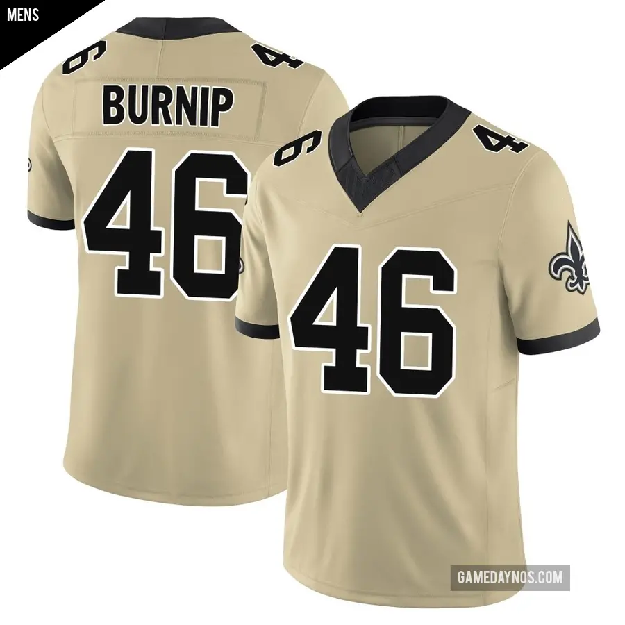 Men's New Orleans Saints ＃46 James Burnip Gold Limited Alternate Gameday s Alternate Vapor F.U.S.E. Jersey