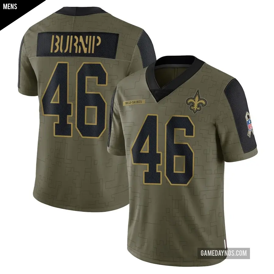 Men's New Orleans Saints ＃46 James Burnip Olive Limited 2021 Salute To Service Jersey