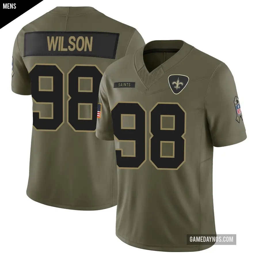 Men's New Orleans Saints ＃98 Tyree Wilson Olive Limited 2025 Salute to Service Jersey