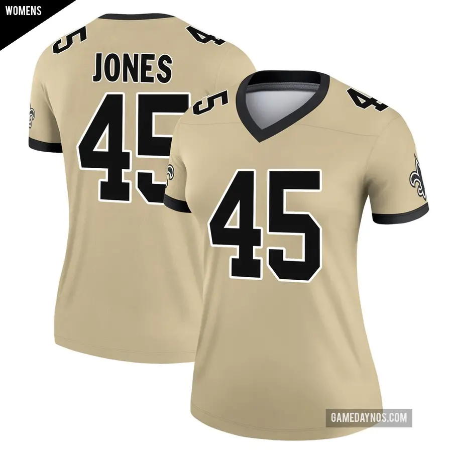 Women's New Orleans Saints ＃45 Deion Jones Gold Game Legend day s Alternate Performance Jersey