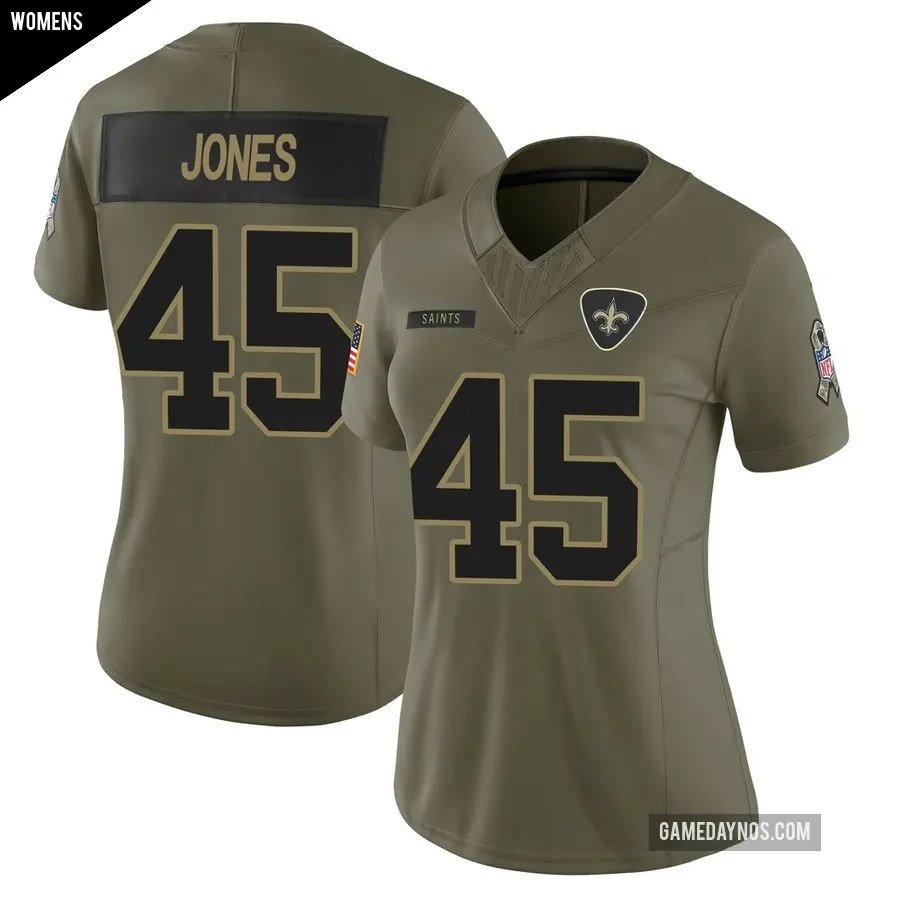 Women's New Orleans Saints ＃45 Deion Jones Olive Limited 2025 Salute to Service Jersey