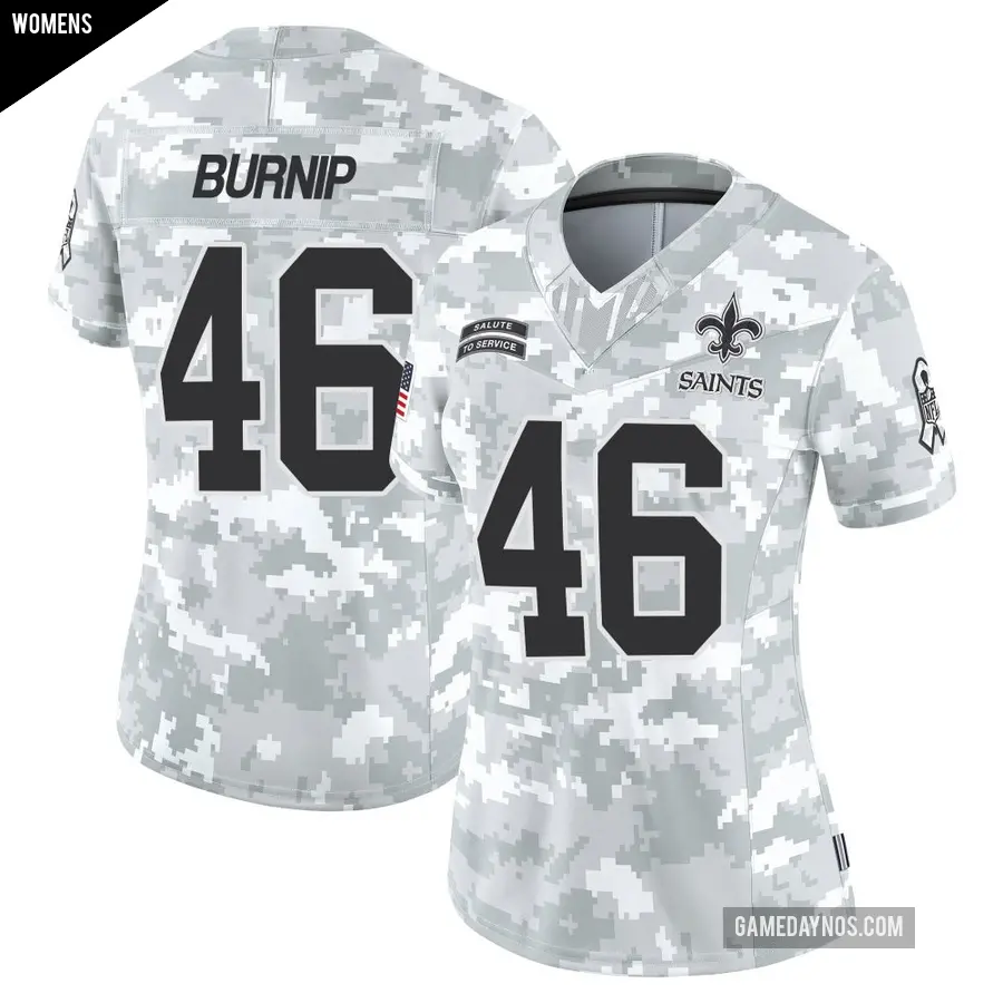 Women's New Orleans Saints ＃46 James Burnip Arctic Camo Limited 2024 Salute to Service Jersey
