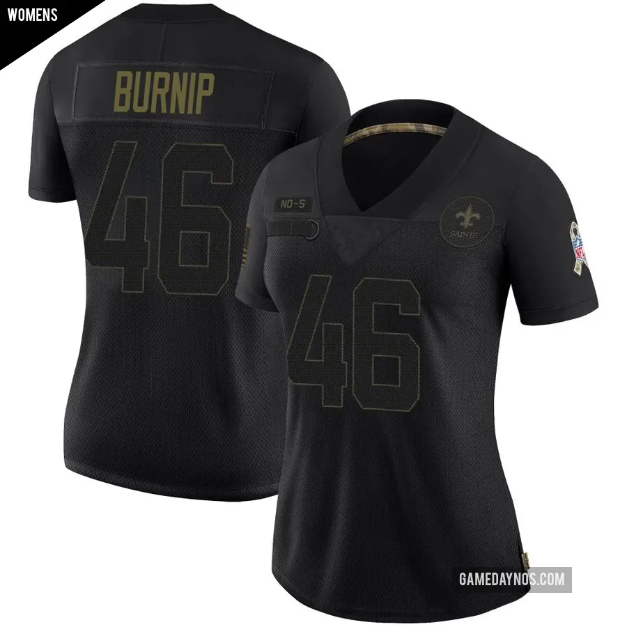Women's New Orleans Saints ＃46 James Burnip Black Limited 2020 Salute To Service Jersey