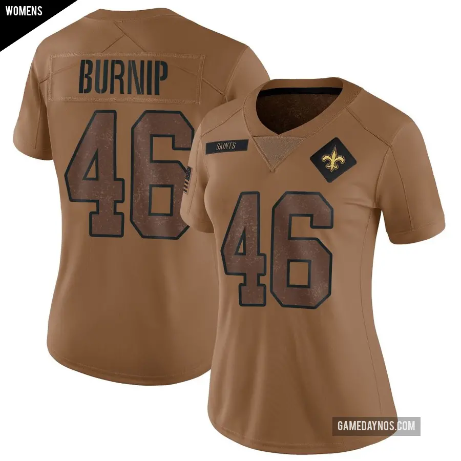 Women's New Orleans Saints ＃46 James Burnip Brown Limited 2023 Salute To Service Jersey