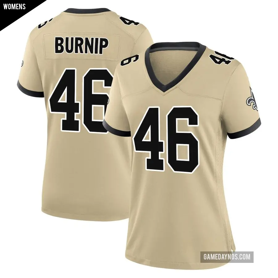 Women's New Orleans Saints ＃46 James Burnip Gold Game day s Alternate Jersey