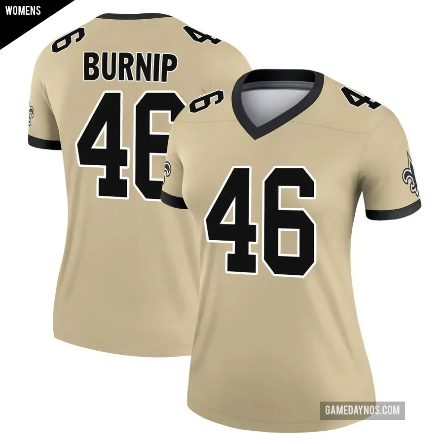 Women's New Orleans Saints ＃46 James Burnip Gold Game Legend day s Alternate Performance Jersey