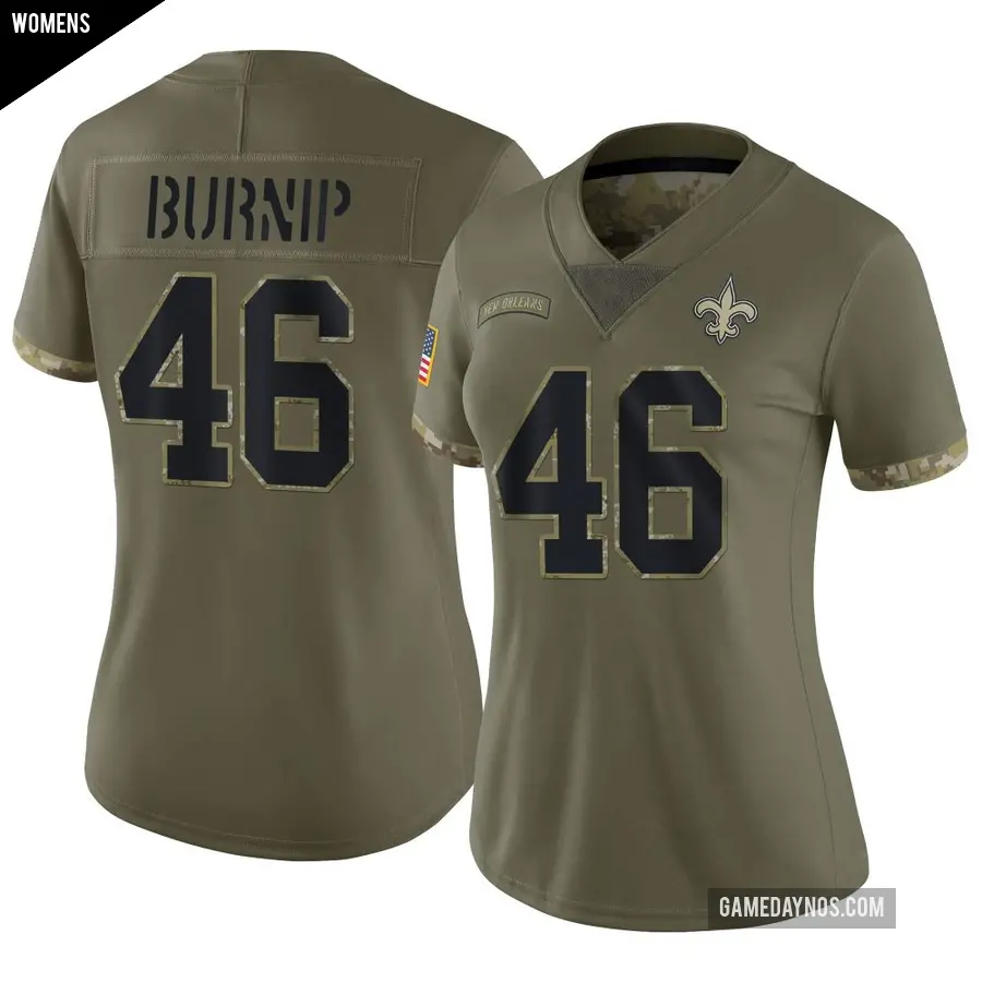 Women's New Orleans Saints ＃46 James Burnip Olive Limited 2022 Salute To Service Jersey