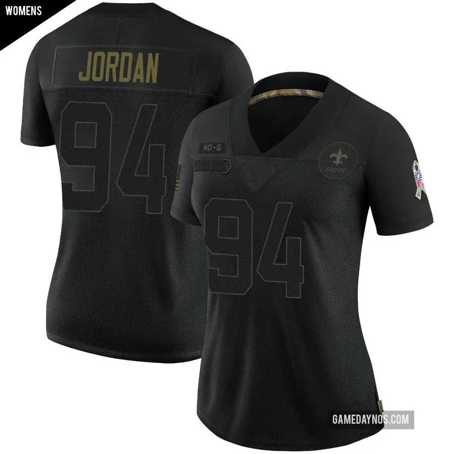 Women's New Orleans Saints ＃94 Cameron Jordan Black Limited 2020 Salute To Service Jersey