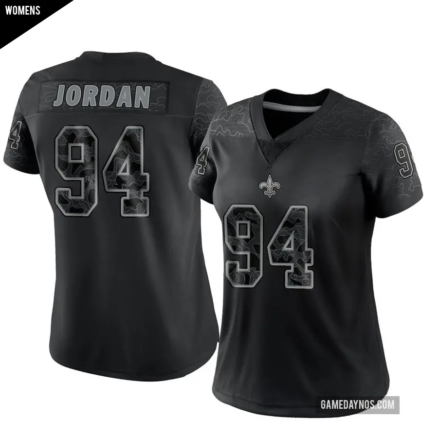 Women's New Orleans Saints ＃94 Cameron Jordan Black Limited Reflective Jersey