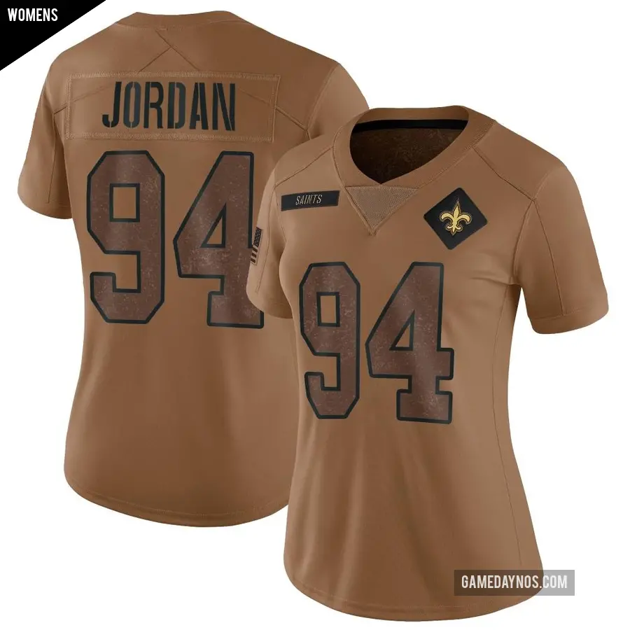Women's New Orleans Saints ＃94 Cameron Jordan Brown Limited 2023 Salute To Service Jersey