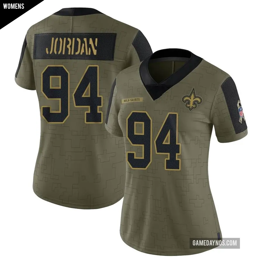 Women's New Orleans Saints ＃94 Cameron Jordan Olive Limited 2021 Salute To Service Jersey
