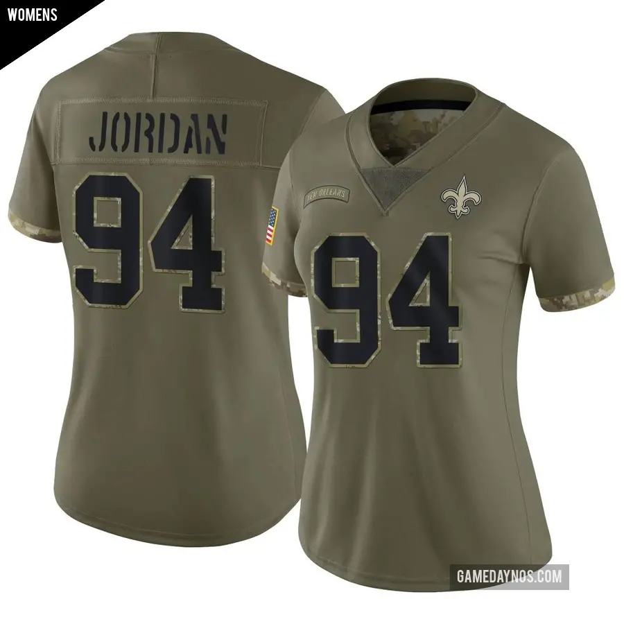 Women's New Orleans Saints ＃94 Cameron Jordan Olive Limited 2022 Salute To Service Jersey