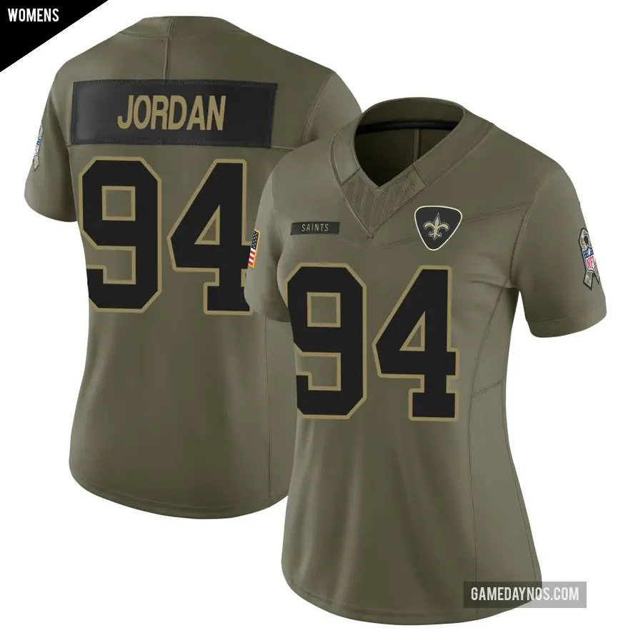 Women's New Orleans Saints ＃94 Cameron Jordan Olive Limited 2025 Salute to Service Jersey