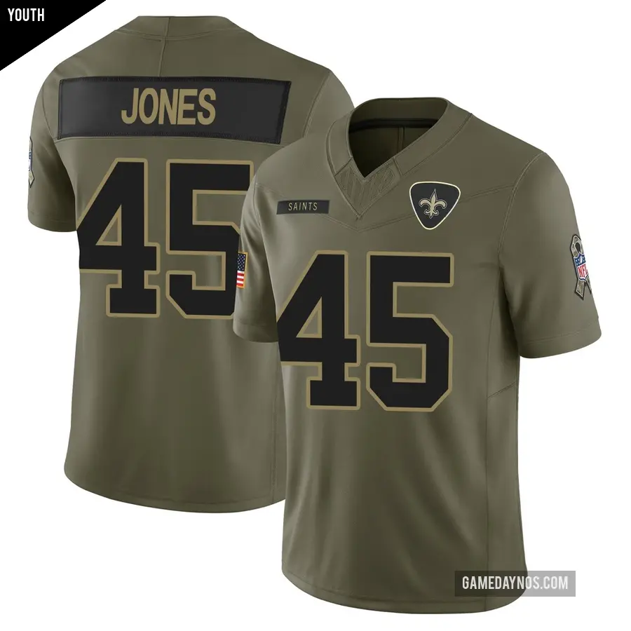 Youth New Orleans Saints ＃45 Deion Jones Olive Limited 2025 Salute to Service Jersey
