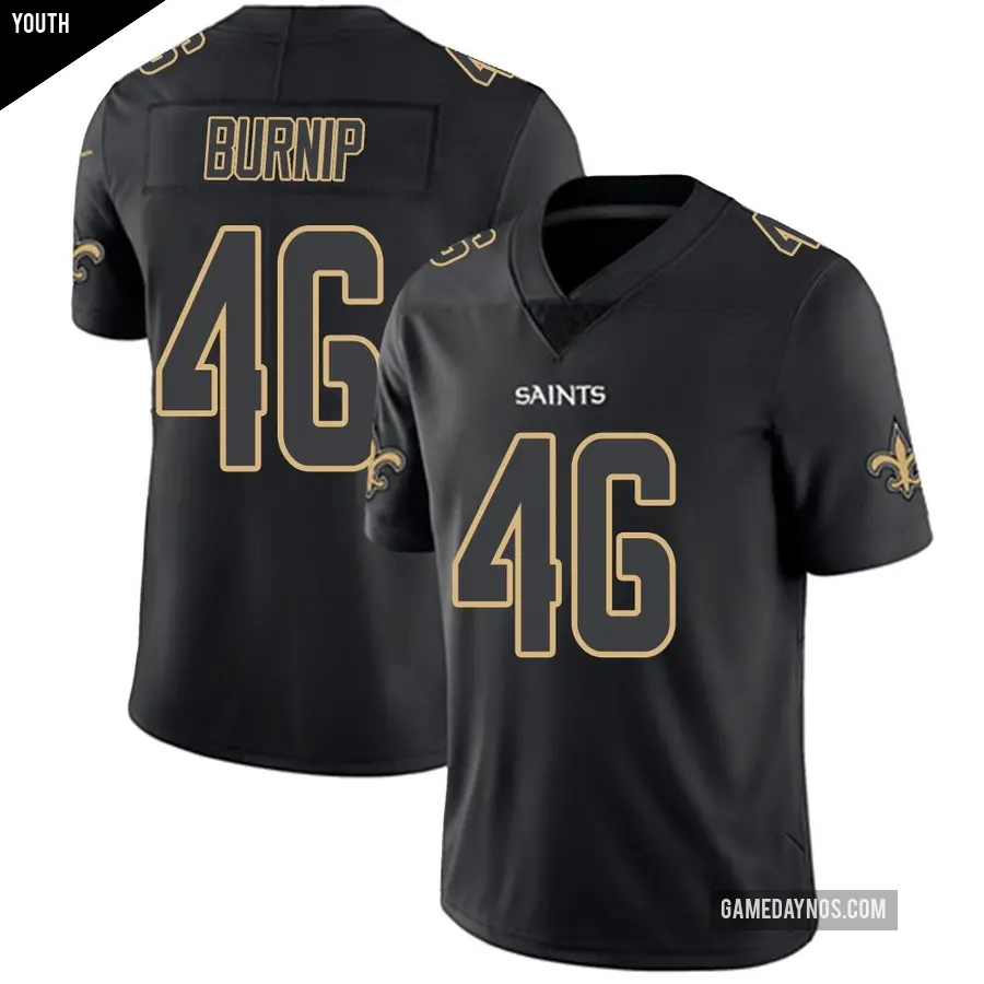 Youth New Orleans Saints ＃46 James Burnip Black Impact Limited Jersey