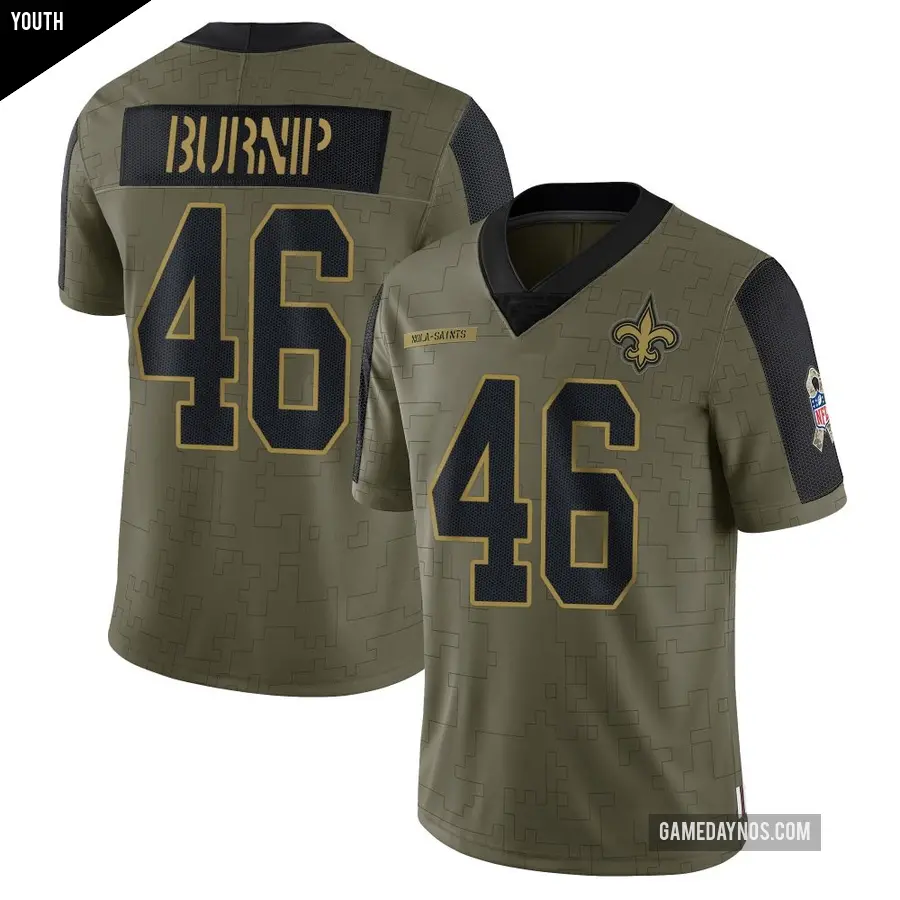 Youth New Orleans Saints ＃46 James Burnip Olive Limited 2021 Salute To Service Jersey