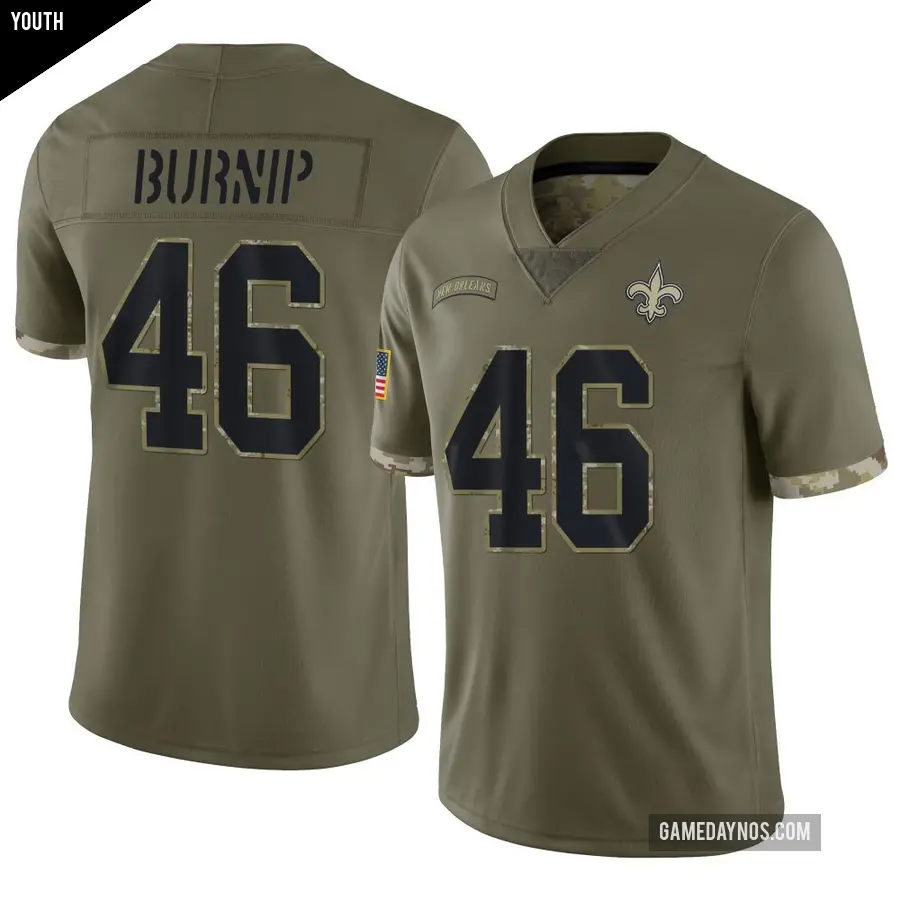 Youth New Orleans Saints ＃46 James Burnip Olive Limited 2022 Salute To Service Jersey