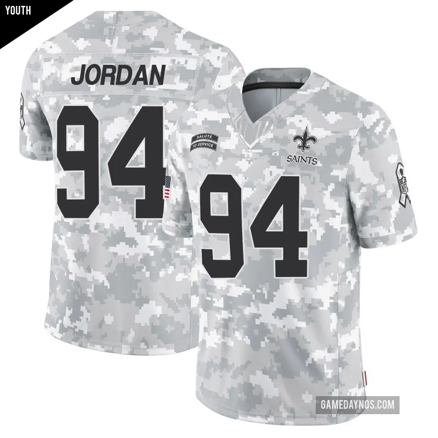 Youth New Orleans Saints ＃94 Cameron Jordan Arctic Camo Limited 2024 Salute to Service Jersey