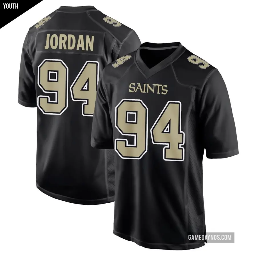 Youth New Orleans Saints ＃94 Cameron Jordan Black Game Carbon Fashion Jersey