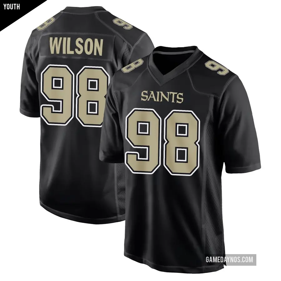 Youth New Orleans Saints ＃98 Tyree Wilson Black Game Carbon Fashion Jersey