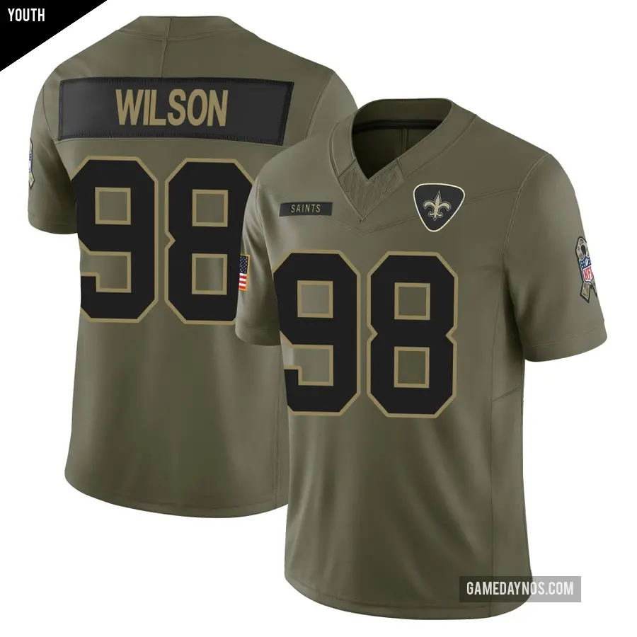 Youth New Orleans Saints ＃98 Tyree Wilson Olive Limited 2025 Salute to Service Jersey
